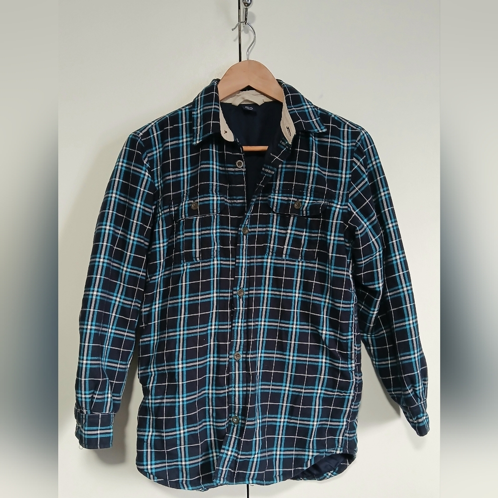 Gap Kids XXL Quilted Flannel Blue Plaid Shirt Jacket Shacket